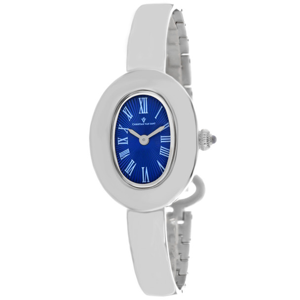 CV4333 26 mm Anora Quartz Blue Dial Oval Ladies Watch, Silver