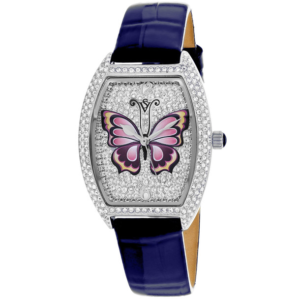 CV4871BL 36 mm Papillon Quartz Silver Dial Tonneau Ladies Watch, Blue