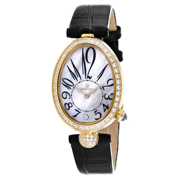 CV4293 34 mm Florentine Quartz White Dial Oval Ladies Watch44 Black  Gold