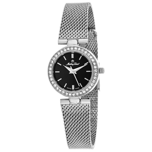 F003AN 24 mm Fleury XV Quartz Black Dial Round Ladies Watch, Silver