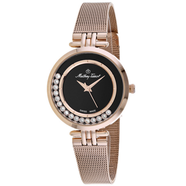 FOO4PN 33 mm Fleury XVI Quartz Black Dial Round Ladies Watch, Rose Gold