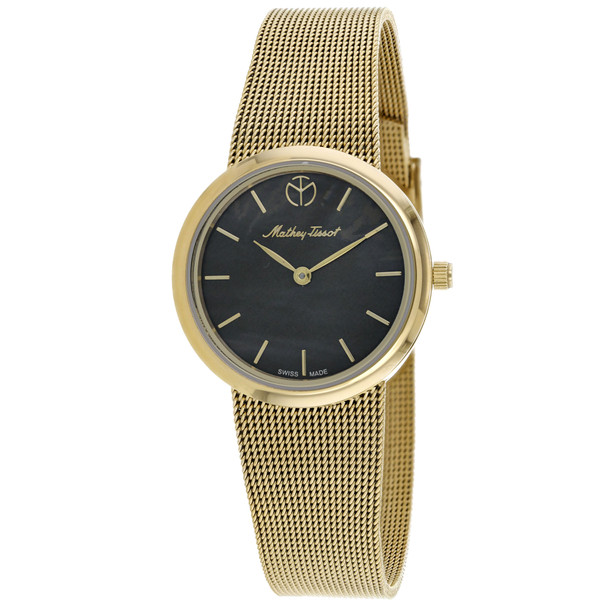 D403PYN 30 mm Milly Quartz Black Dial Round Ladies Watch, Gold
