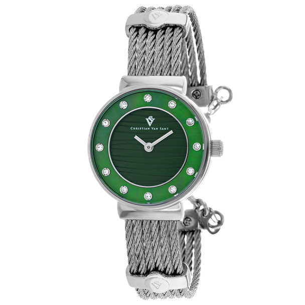 CV1293 28 mm Cavo Quartz Green Dial Round Ladies Watch, Silver