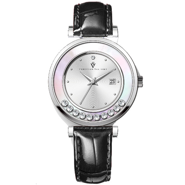 CV3810 40 mm Bria Quartz Silver Dial Round Ladies Watch, Black