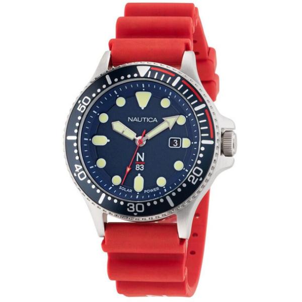 NAPCBS301 Cocoa Beach Red PU Mens Watch, Silver