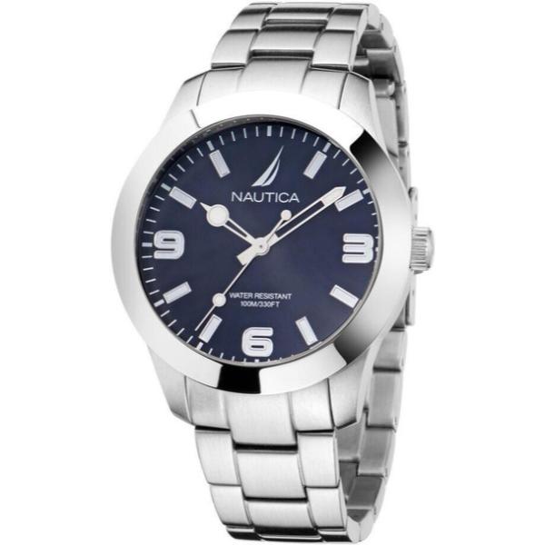 NAPPBF201 43 mm Pacific Beach Blue Stainless Steel Mens Watch, Silver