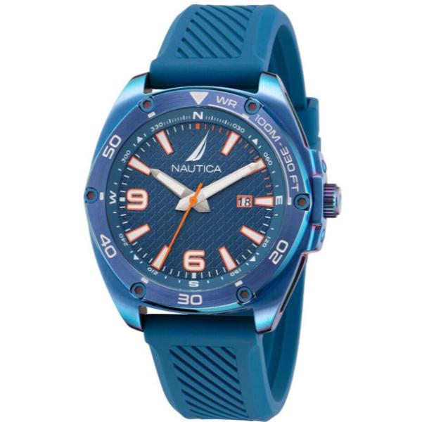 NAPTCF201 Tin Can Bay Blue Silicone Mens Watch, Silver