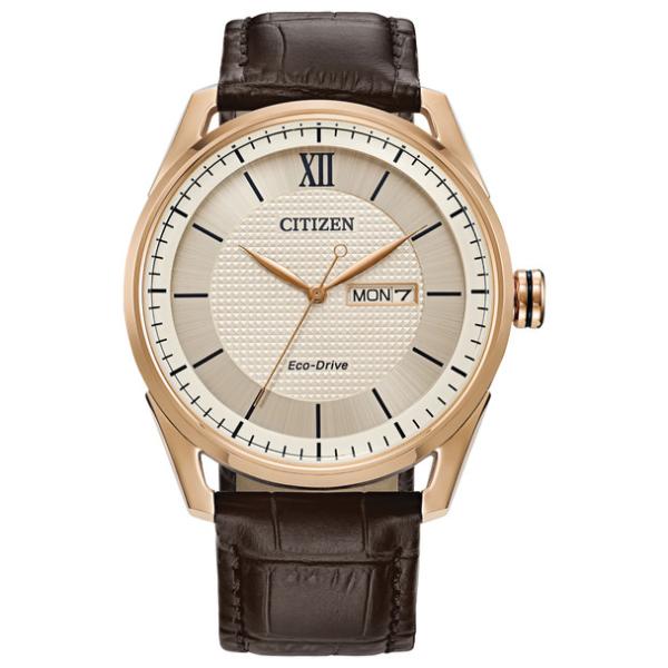 AW0082-01A 42 mm Eco-Drive Classic Ivory Dial Round Mens Watch, Rose Gold