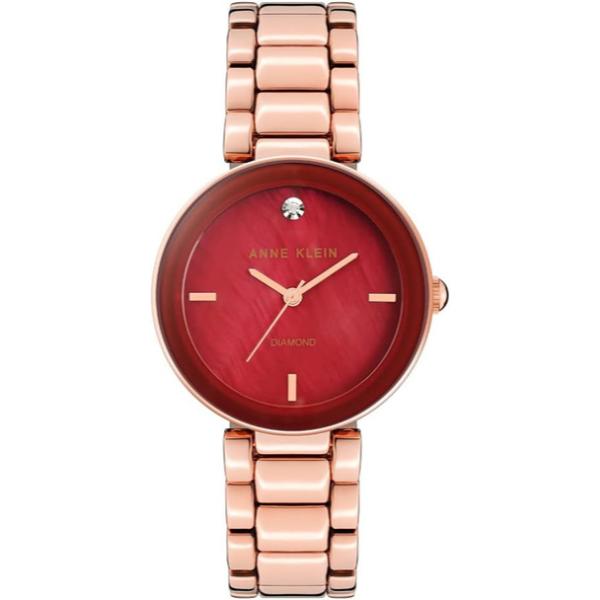 AK-1362BYRG 32 mm Genuine Diamond Dial Round Ladies Watch, Rose Gold & Red