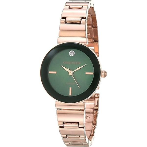 AK-2434GNRG 28 mm Genuine Diamond Dial Round Ladies Watch, Rose Gold & Green