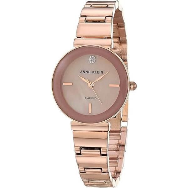 AK-2434PMRG 28 mm Genuine Diamond Dial Round Ladies Watch, Rose Gold & Mother Of Pearl