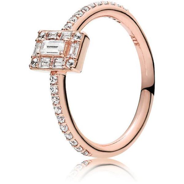 187541CZ-54 Sparkling Square Ladies Halo Ring, Silver - Size 54