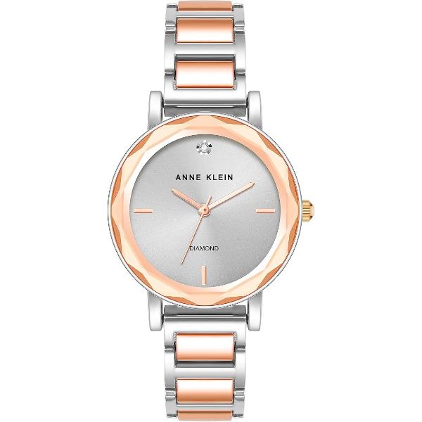 AK-3967SVRT Two-Tone Silver & Rose Gold Facetted Crystal Diamond Accent Ladies Watch