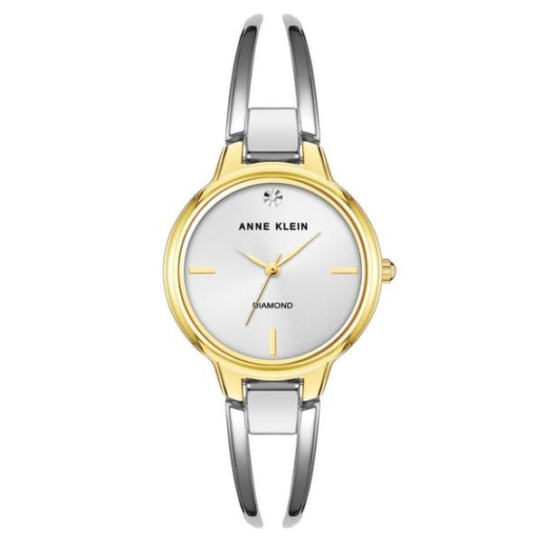 AK-2627SVTT Two-Tone Silver & Gold Open Bangle Diamond Accent Ladies Watch