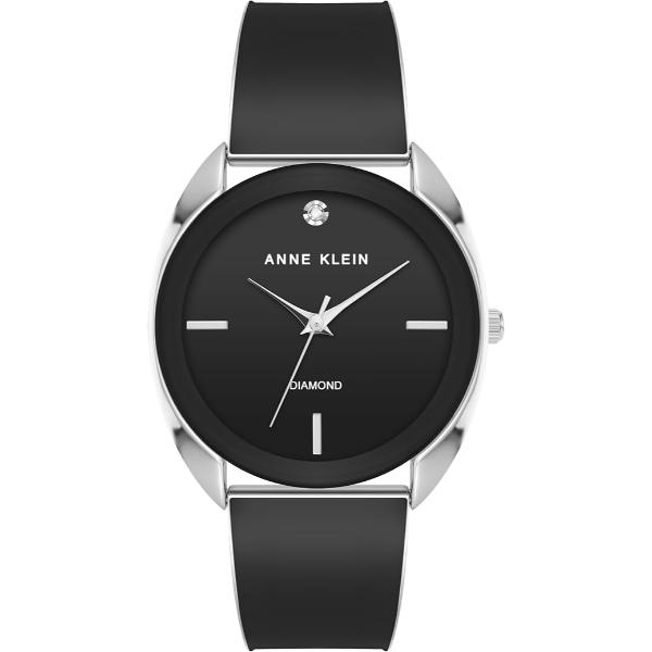 AK4041BKSV SilverTone Black Dial Bangle Diamond Accent Ladies Watch