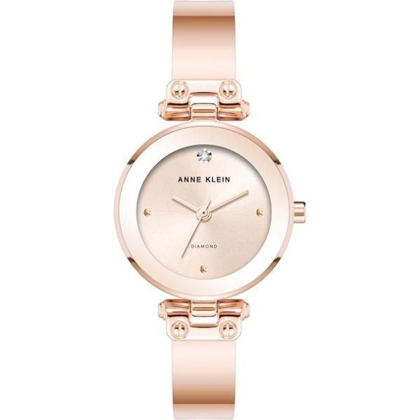 AK-5140RGRG 28 mm Genuine Diamond Dial Round Bangle Ladies Watch, Rose Gold
