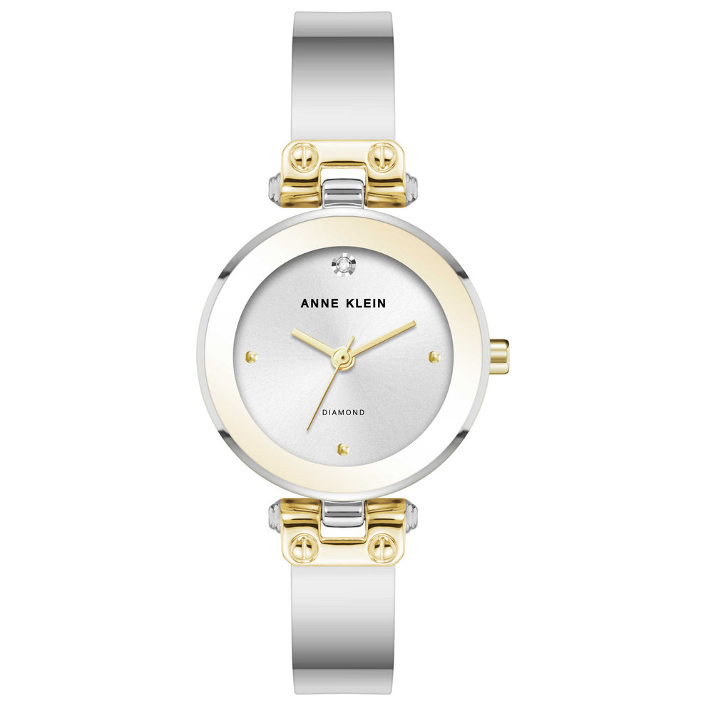 AK5141SVTT SilverTone Sunray Dial Bangle Diamond Accent Ladies Watch