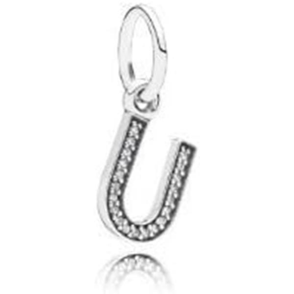 791333CZ 5 in. Letter U Dangle Charm - Clear CZ, Silver