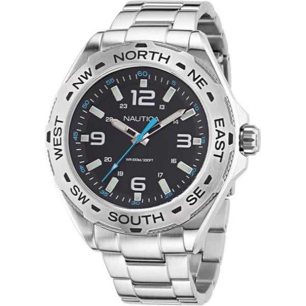 NAPCWS301 48 mm Clearwater Beach Recycled Stainless SteelRound Mens Watch, Silver