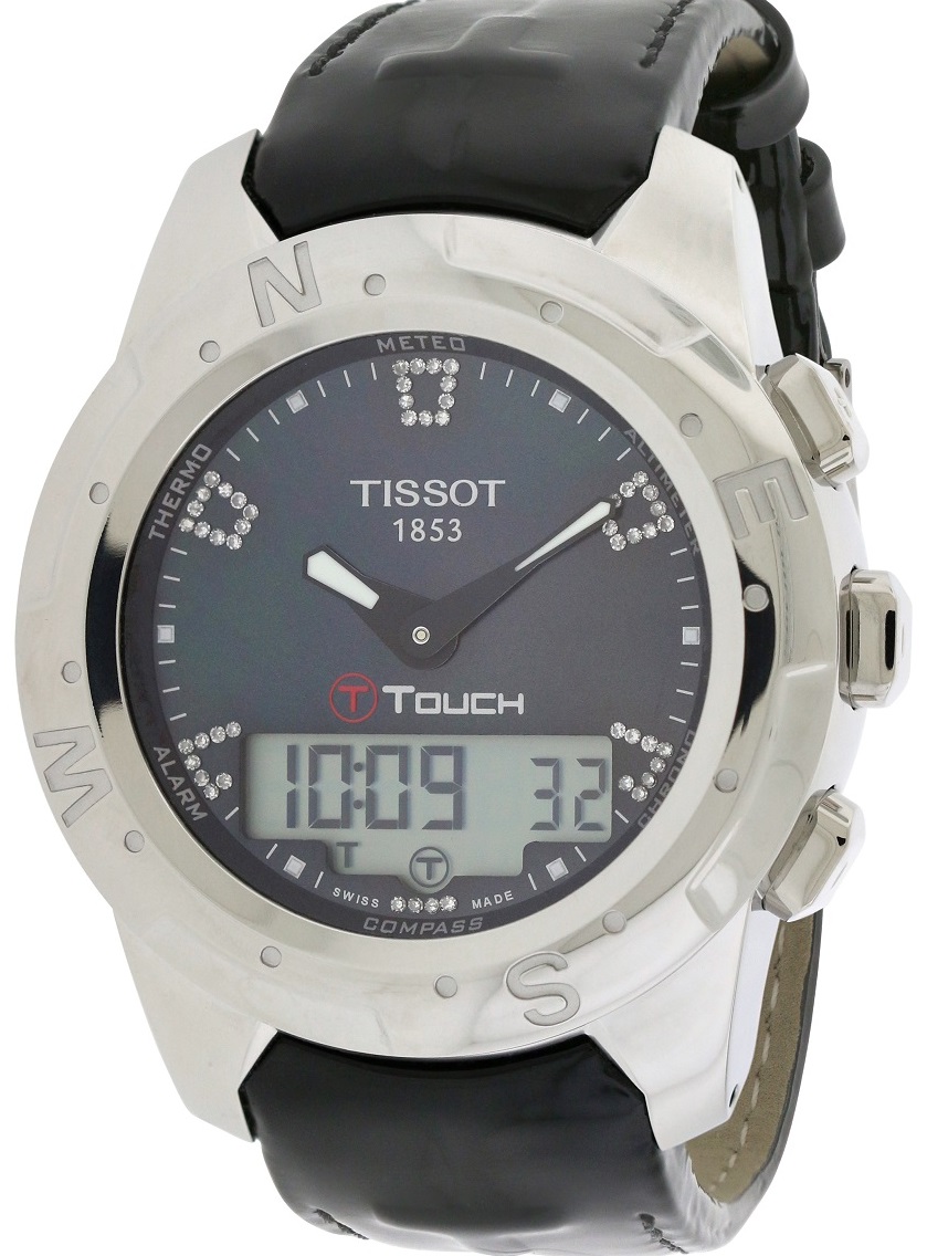 T-Touch II Diamond Titanium Leather Ladies Watch T0472204612600 -  Tissot