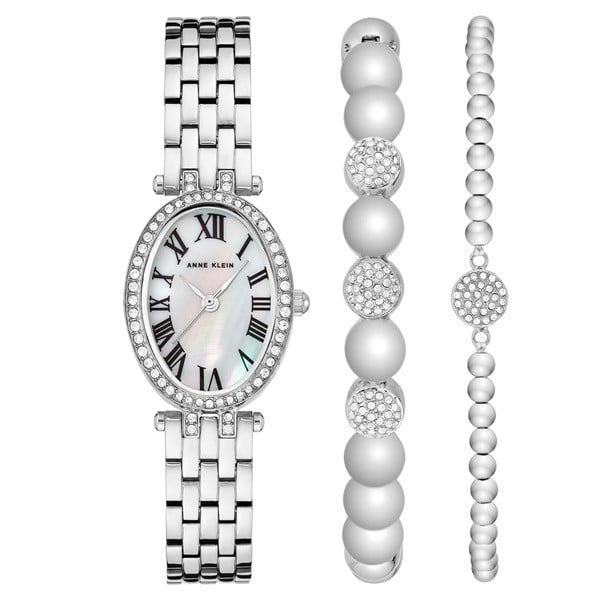 AK-3971SVST Petite Oval Case Watch for Ladies - Silver Tone