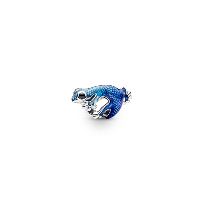 792701C01 Metallic Blue Gecko Charm for Ladies, Silver