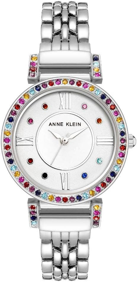 AK2929RBSV Rainbow Crystal Bezel Watch for Ladies  Silver Tone