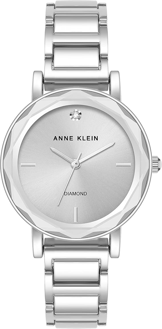 AK3967SVSV Faceted Crystal Diamond Dial Watch for Ladies  Silver Tone