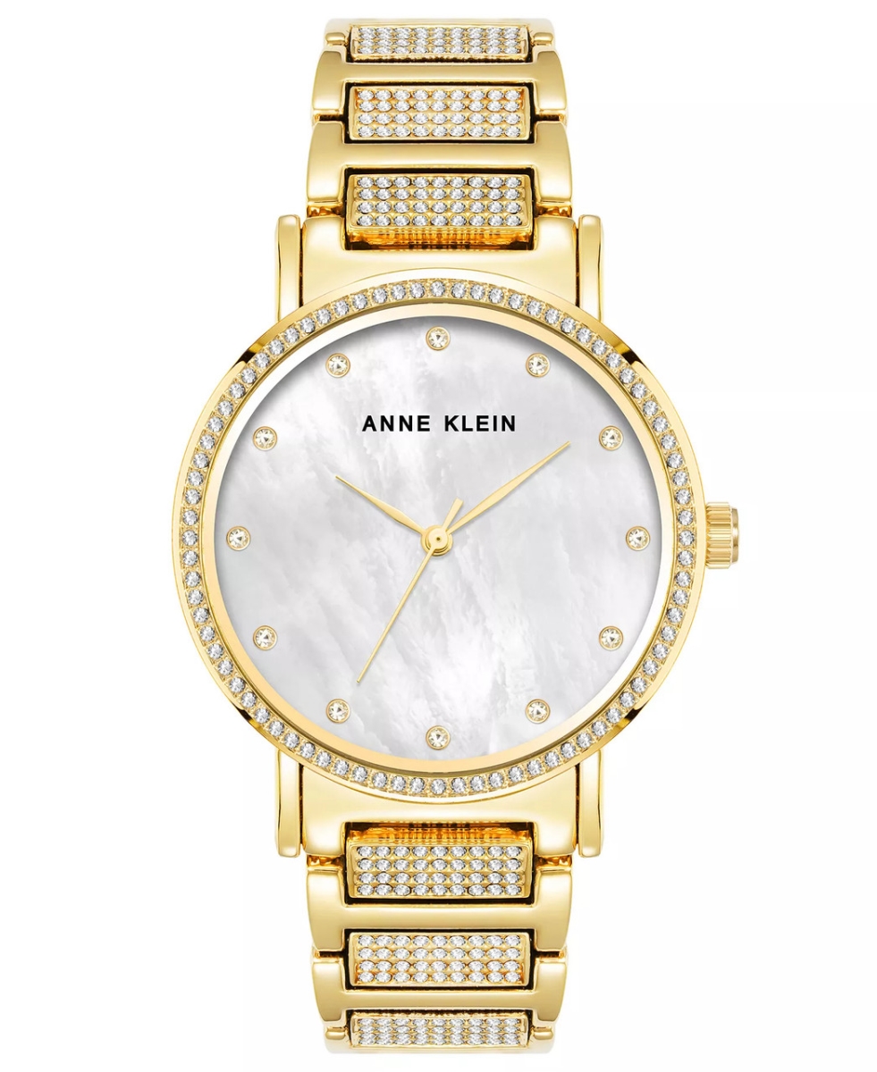 AK-4004MPGB Crystal Bezel & Bracelet White Mother of Pearl Watch for Ladies - Gold