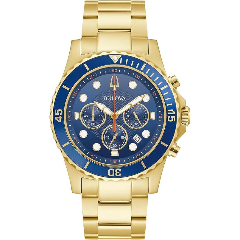 98B377 Stainless Steel Marine Star Chronograph Quartz Mens Watch for Mens, Gold