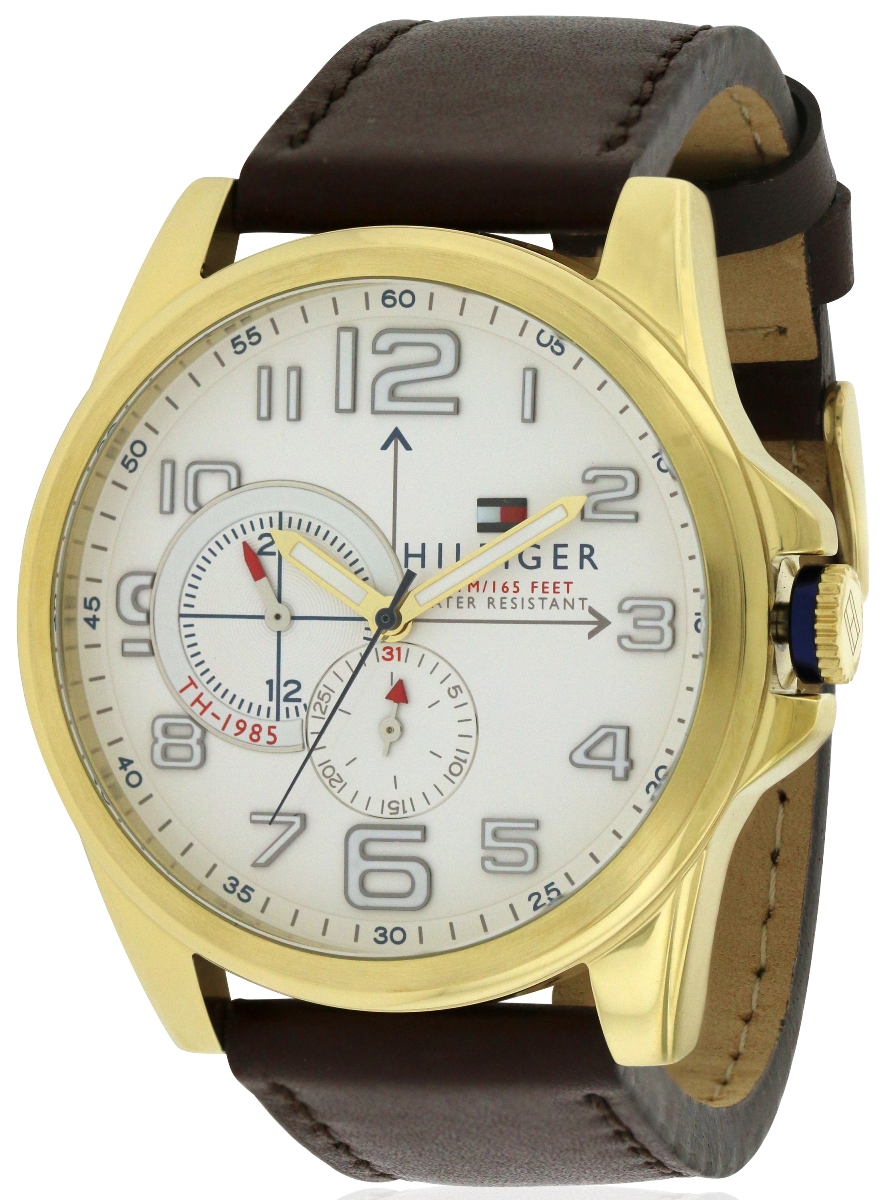 Tommy Hilfiger Gold-Tone Leather Chronograph Mens Watch 1791003
