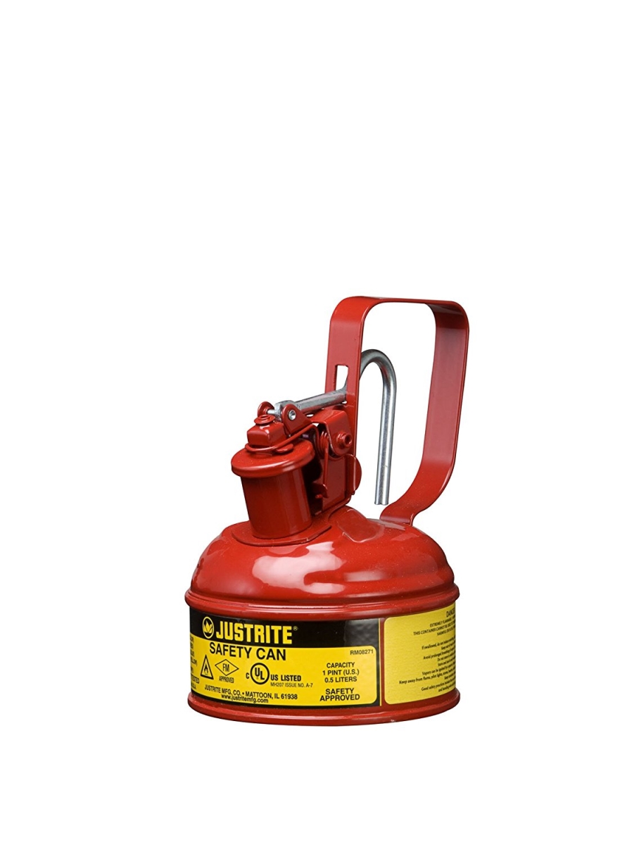 Type I Safety Can, Galvanized Steel, 1 pint, Trigger Handle, Self-Closing Lid, Red, Flammables