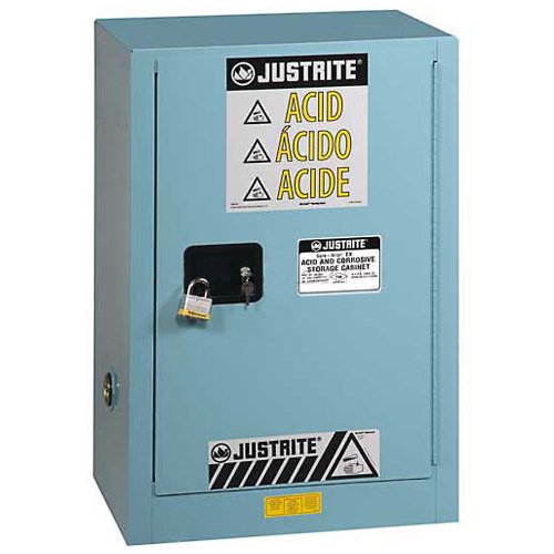 Justrite 8912224 12 gal Cabinet Self Closing Doors Blue Acid Safe Compac Sure Grip Ex