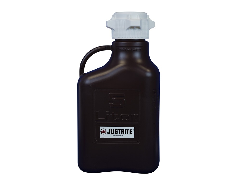 Justrite 12943 5 litre Polypropylene Carboy, 83 mm Cap - Dark Amber