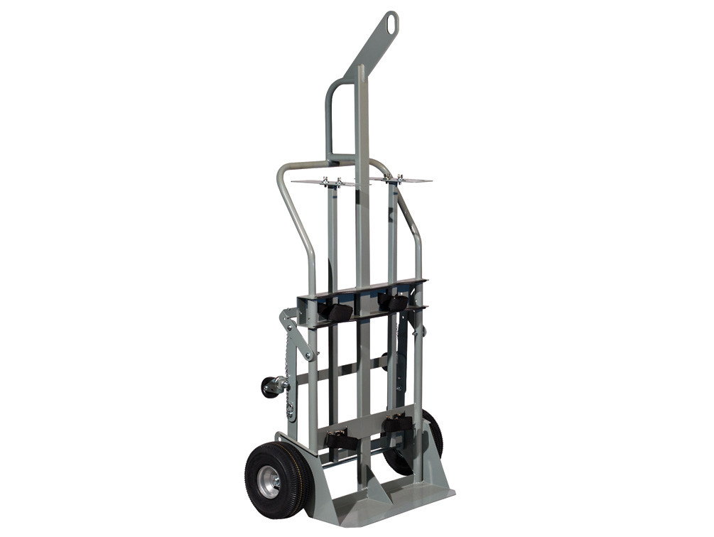 Picture of Justrite 35026 Double Cylinder Hand Truck with Hoist Ring&#44; 10.5 in. Pneumatic Wheels & Rear Casters