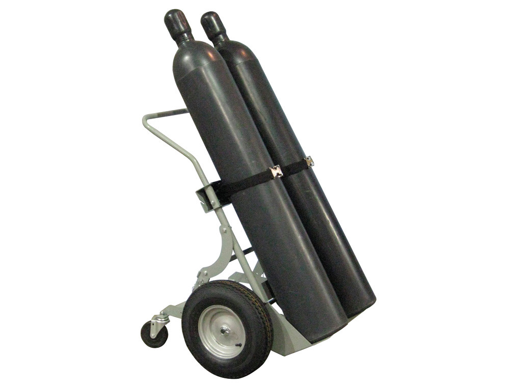 Picture of Justrite 35036 Double Cylinder Hand Truck&#44; 16 in. Pneumatic Wheels&#44; Rear Casters