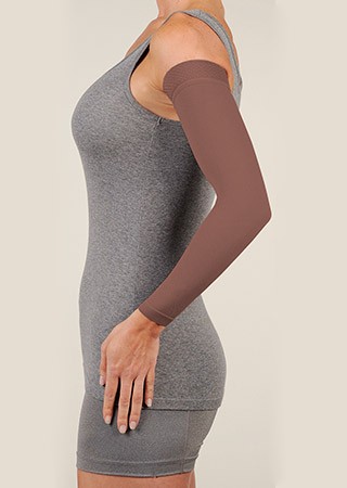 Picture of Juzo 2000MXCGRSB53 V Soft Max 15-20 mmHg Armsleeve with Regular Silicone Border - Chocolate&#44; V - Extra Large