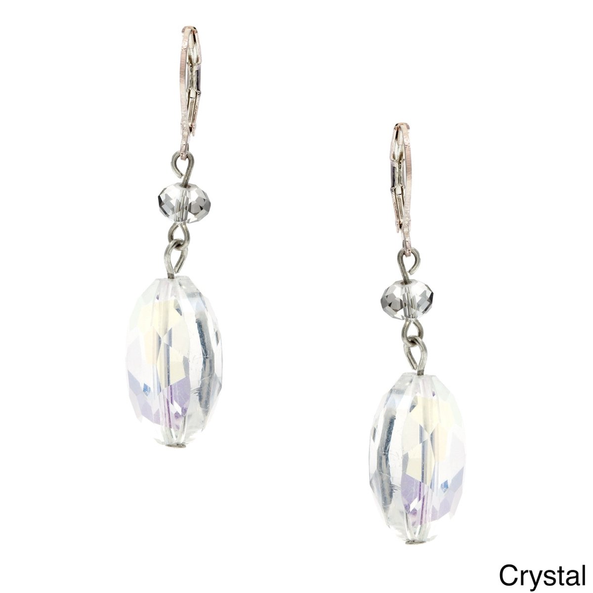 Picture of J&H Designs 5300/EP/AB Silvertone Large Faceted Glass Oval Drop Earring - Crystal