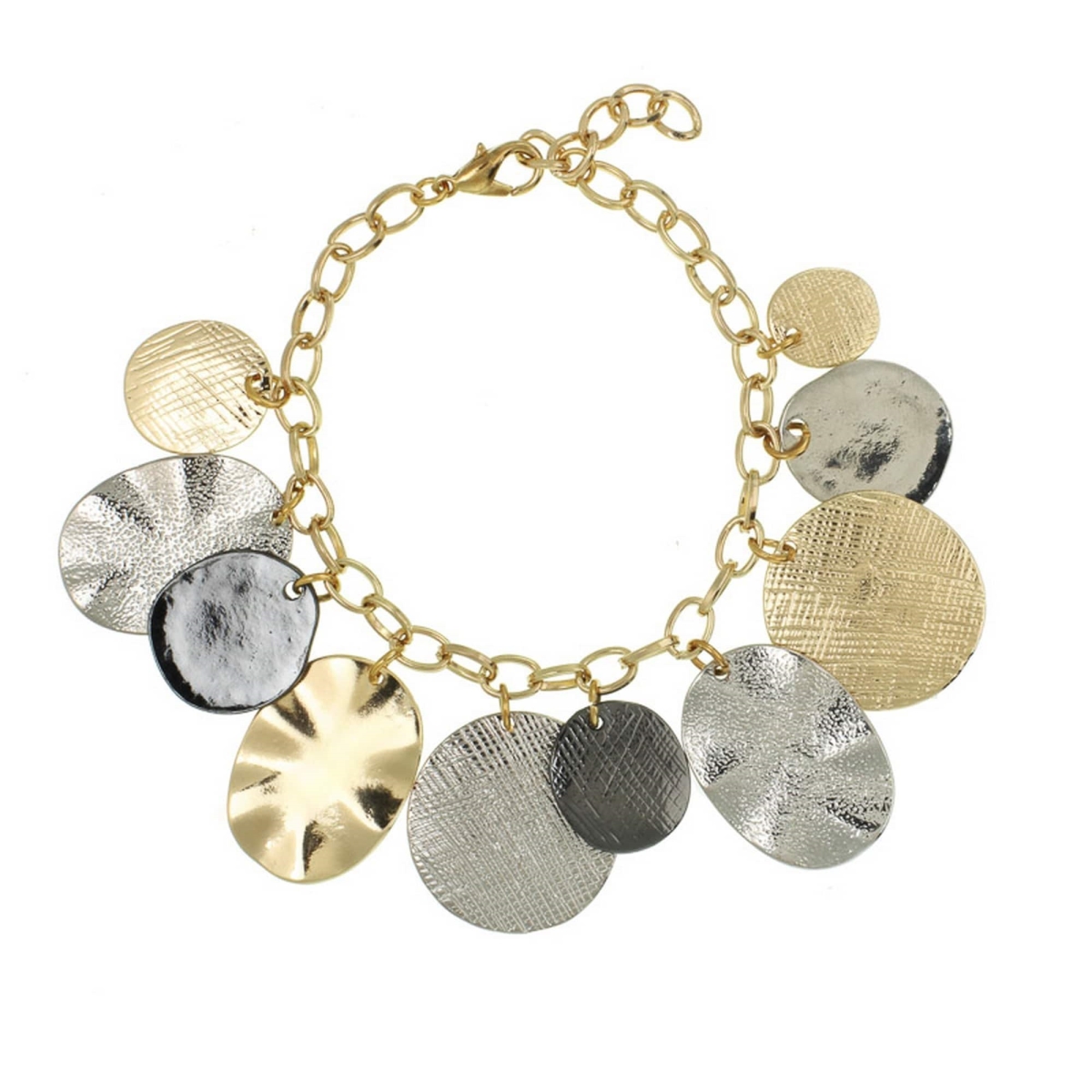 Picture of J&H Designs JHB9055_Tri Tone Two-Tone Hammered Disc Bracelet