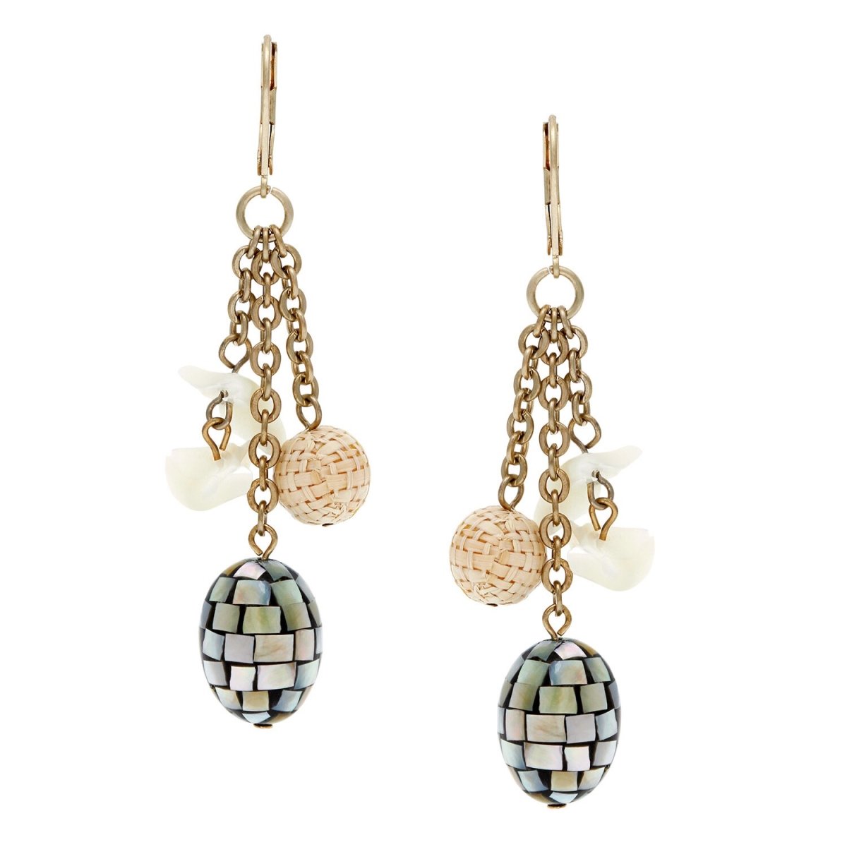 Picture of Alexa Starr 5118-EP Mosaic Created Shell Drop Earrings, Goldtone