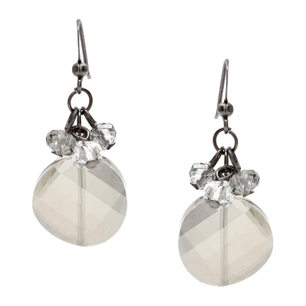 Picture of Alexa Starr 5316-EP-PLA Crystal Coin Shaped Earring with Cluster, Grey