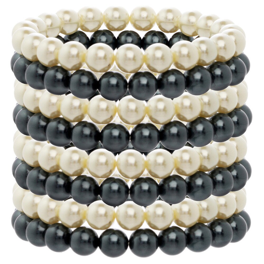 Glass Pearl Stretch Bracelet Set, Champagne, Ivory & Black