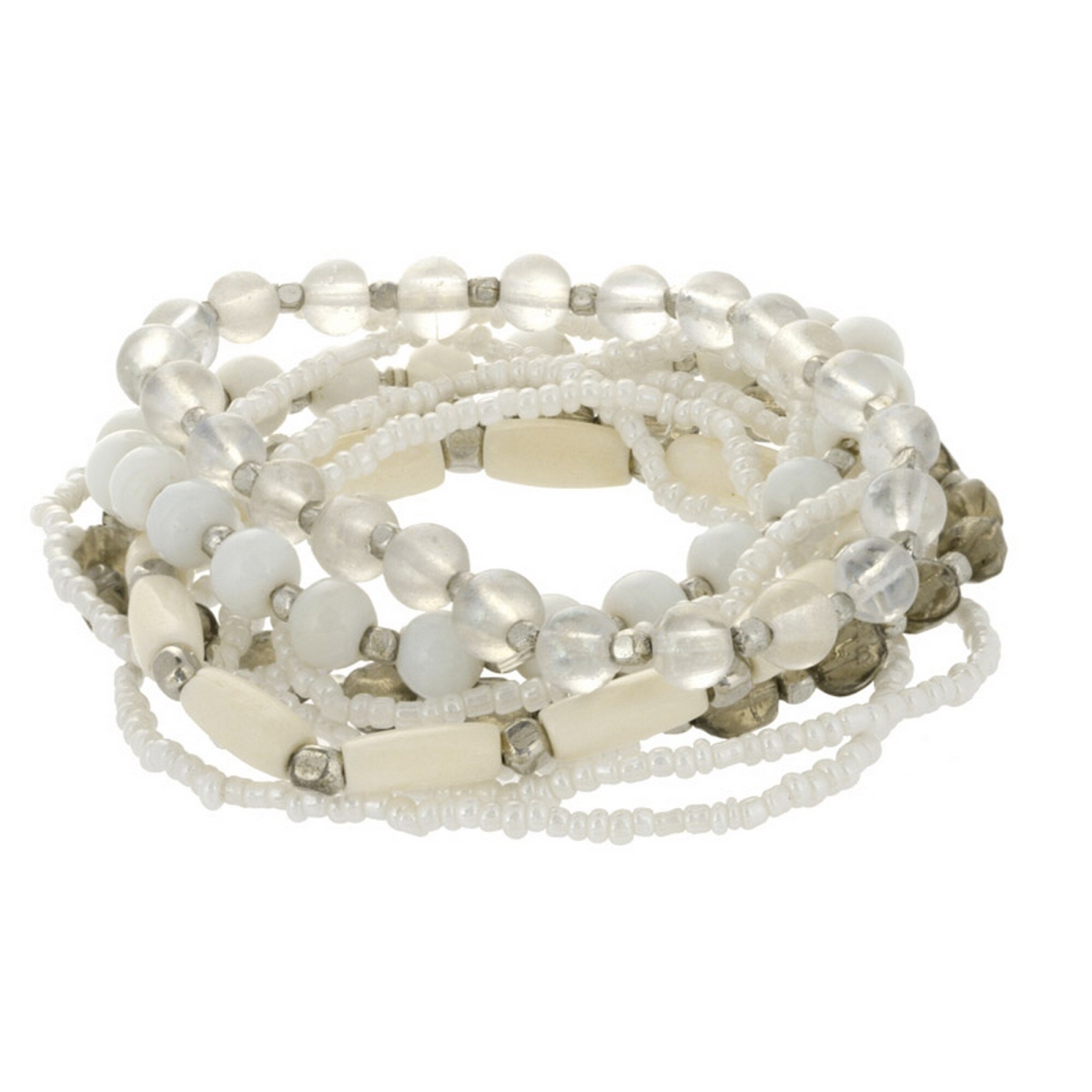 Beaded Stretch Bracelet Set, White & Smoke