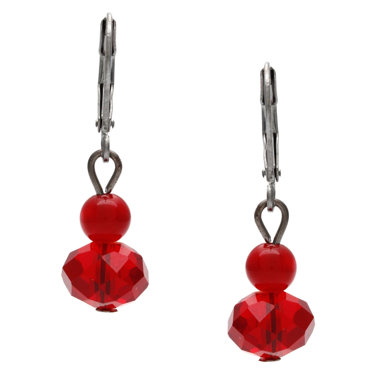 Picture of Alexa Starr J9922-EP-Red Silvertone Faceted Red Glass Bead Double Drop Earrings