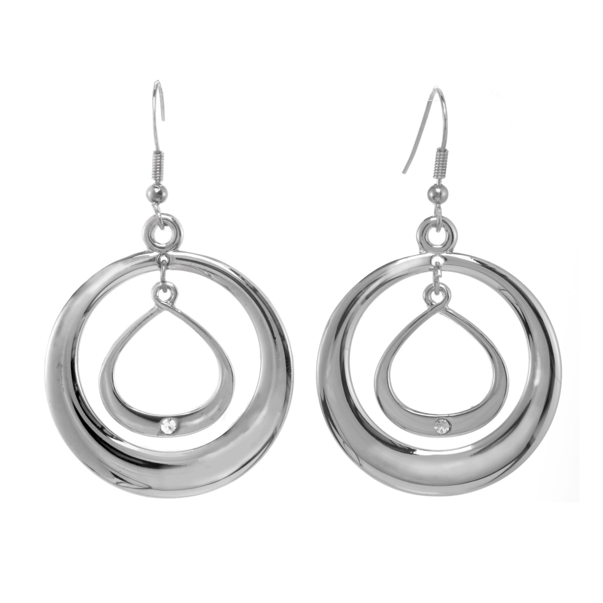 Picture of J&H Designs 9675-EP-Silvertone Double Inner Ring Drop Earrings