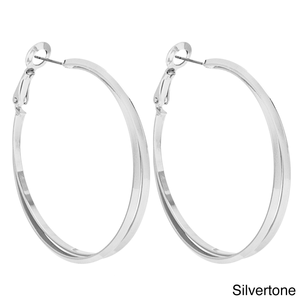 Picture of Alexa Starr 5291-EP-Silver Two-Row Knife Edge Hoop Earrings