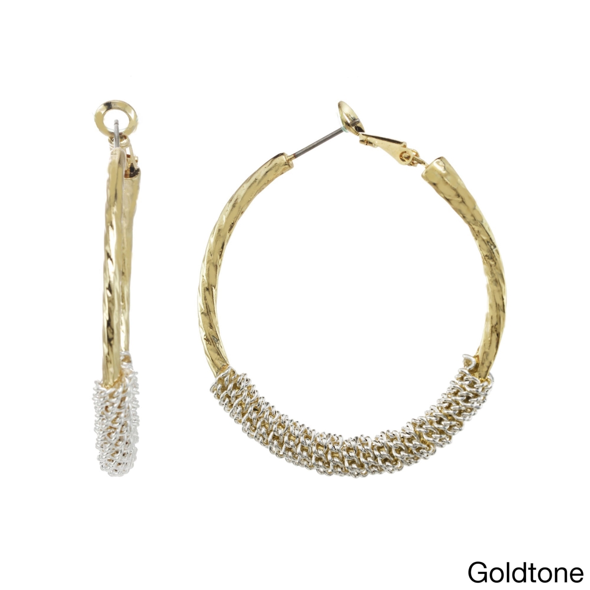 Picture of J&H Designs 9517-EP-Gold Twisted Hoop Wrapped with Chain Earrings