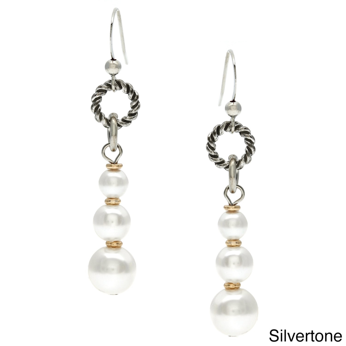Picture of Alexa Starr 6401-EP-S Linear Glass Pearl and Burnished Metal Drop Earrings