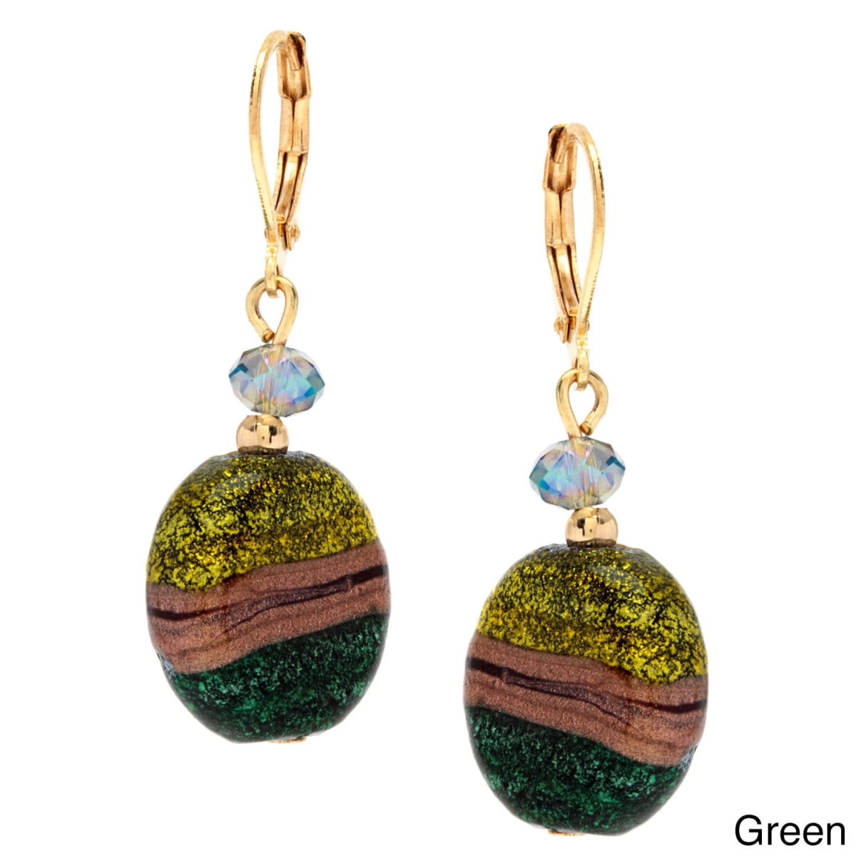 Picture of Alexa Starr 6064-EP-GREEN Fancy Painted and Faceted Glass Round Earrings