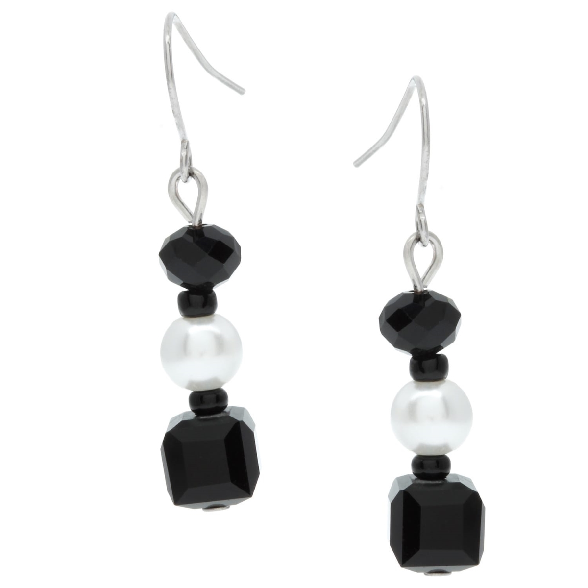 Picture of Alexa Starr 6603-EP Black and White Glass Bead Triple Drop Earrings